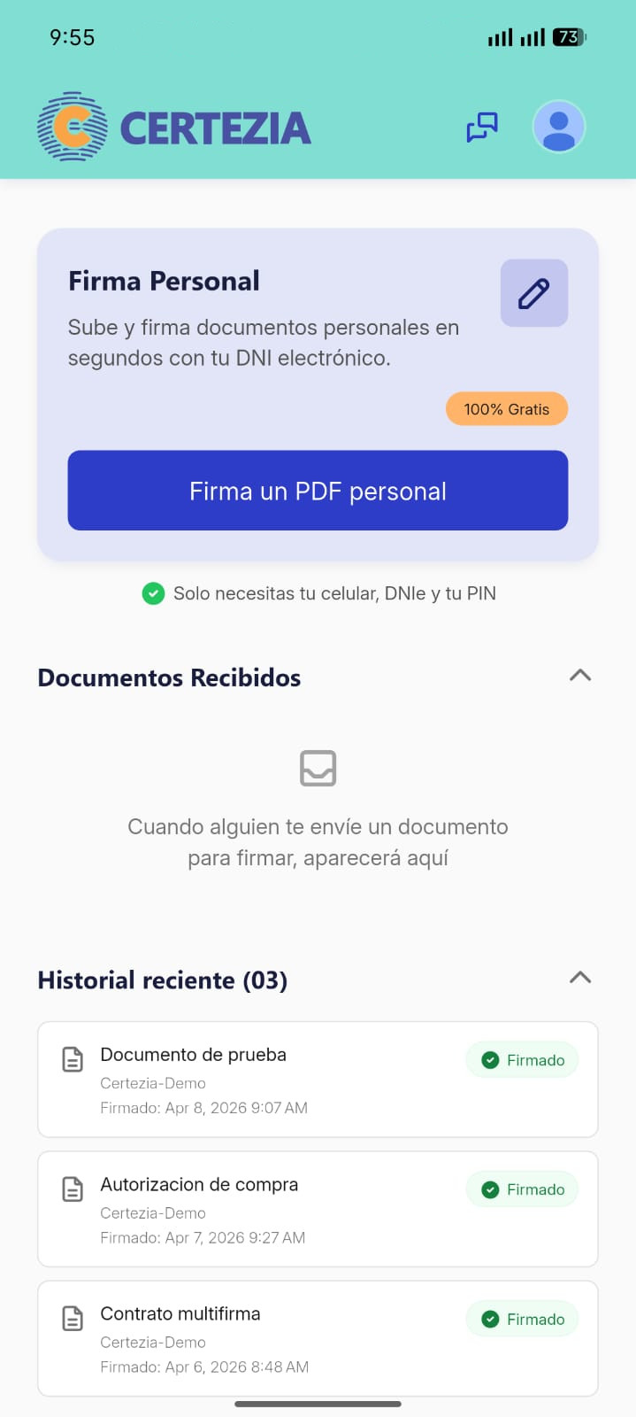 Aplicación Certezia para firma digital